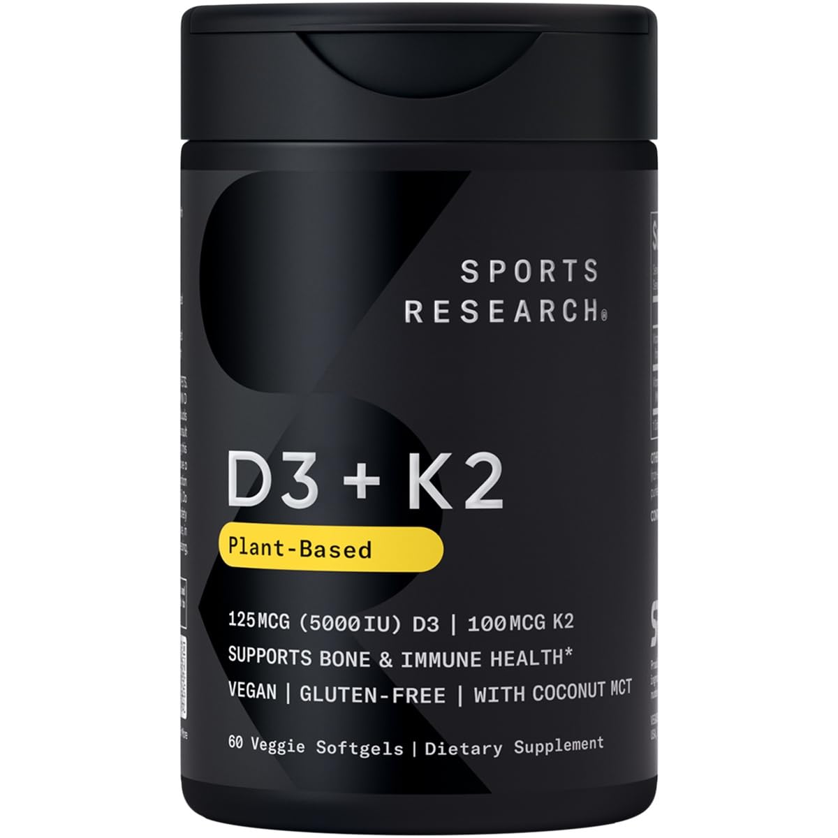 Sports Research Vitamin D3 K2, 5000 IU, 60 Vegan Softgels