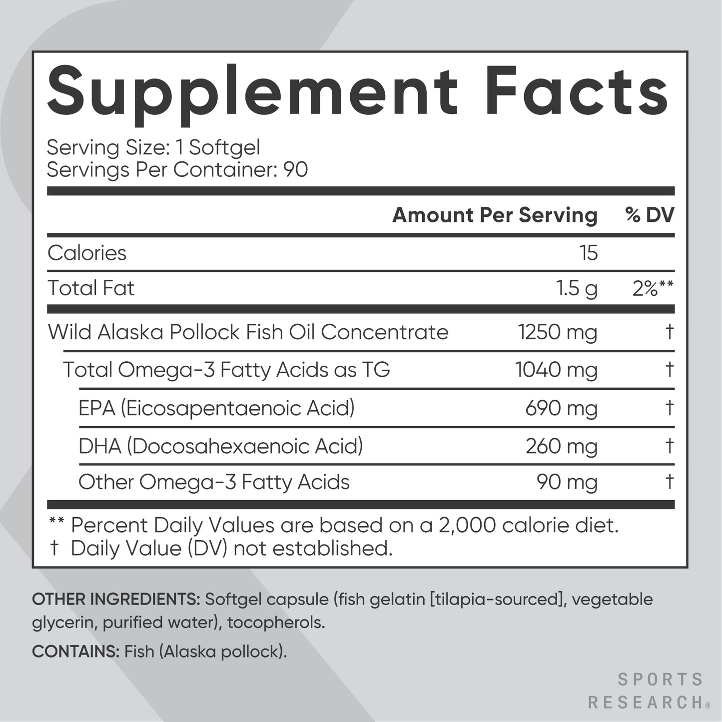 Sports Research Triple Strength Omega-3 Fish Oil, 1250 mg, 90 Count