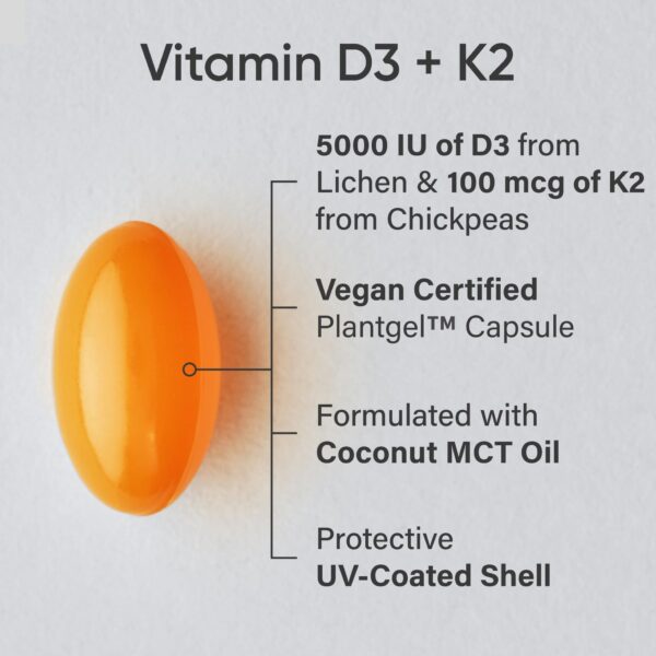 Sports Research Vitamin D3 K2, 5000 IU, 60 Vegan Softgels - Image 8