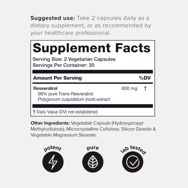 Toniiq Ultra Resveratrol, 98% Trans-Resveratrol, 60 Capsules - Image 2